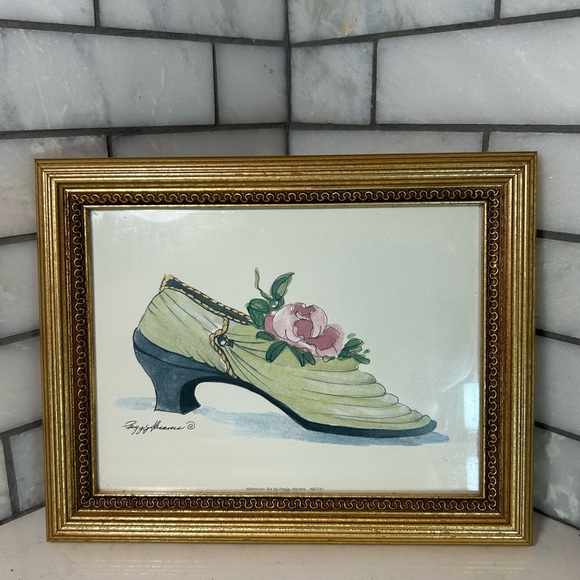 Afternoon Tea by Peggy Abrams Watercolor Print Victorian Shoe, Framed 8” x 10” - Picture 1 of 3